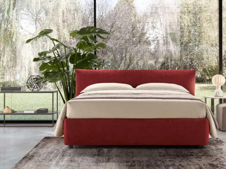 Letto in tessuto semplice ed elegante con contenitore Era Soft di Rosini Night