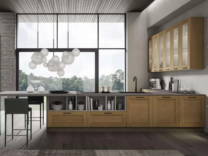 Cucina Moderna con penisola Nina in rovere miele di Mobilturi