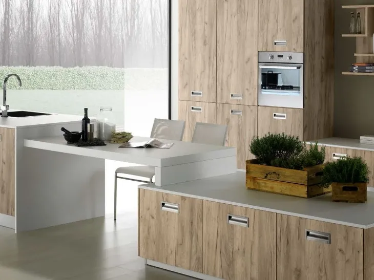 Cucina Moderna con isola Nevada finitura rovere grigio di Mobilturi