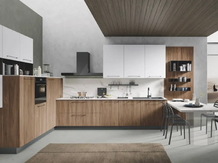 Cucina Moderna con penisola Pop noce e bianco di Mobilturi