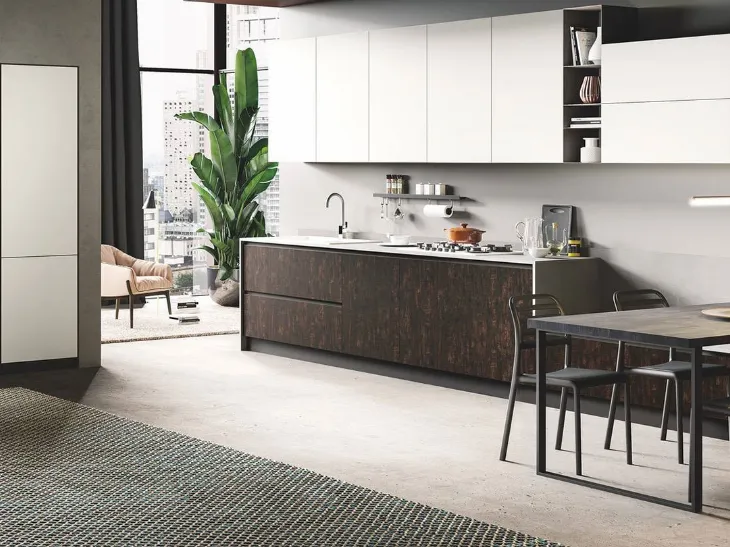 Cucina Moderna ad angolo Star seta bianco e legno bruciato di Mobilturi